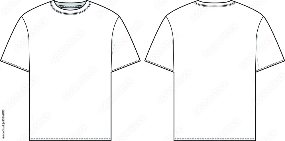 Regular fit t-shirt flat technical drawing illustration short sleeve blank  streetwear mock-up template for design and tech packs men or unisex. Stock  Vector | Adobe Stock