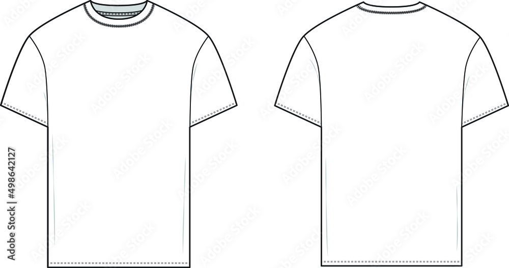 Slim fit t-shirt flat technical drawing illustration short sleeve with  binding collar blank streetwear mock-up template for design and tech packs  men or unisex. Stock Vector | Adobe Stock