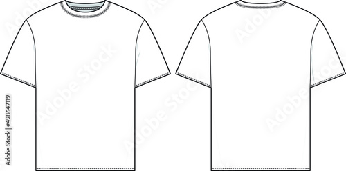 Regular fit t-shirt flat technical drawing illustration short sleeve blank streetwear mock-up template for design and tech packs men or unisex.