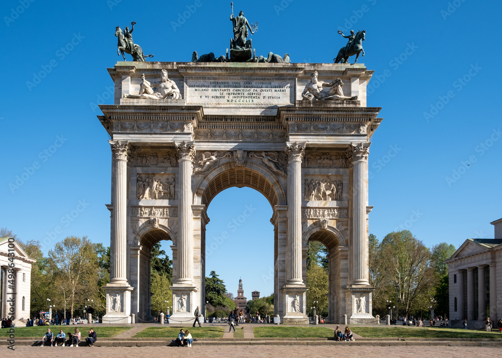 Arco della Pace (Arch of Peace) in a sunny day. Milan, Italy 