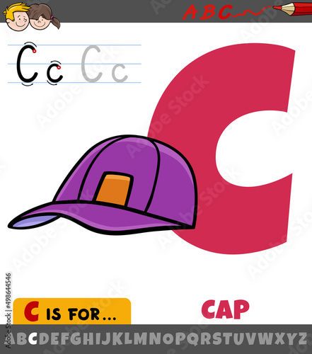 letter C from alphabet with cartoon cap object