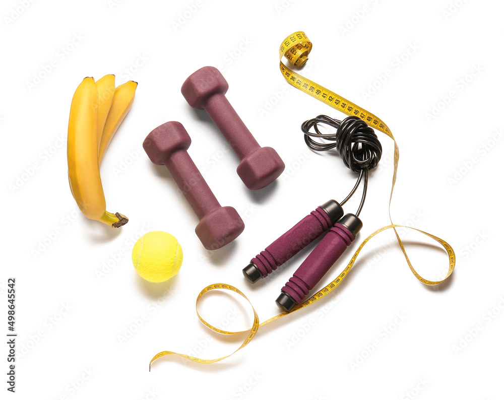 Stylish sport equipment on white background Stylish sport equipment on white background
