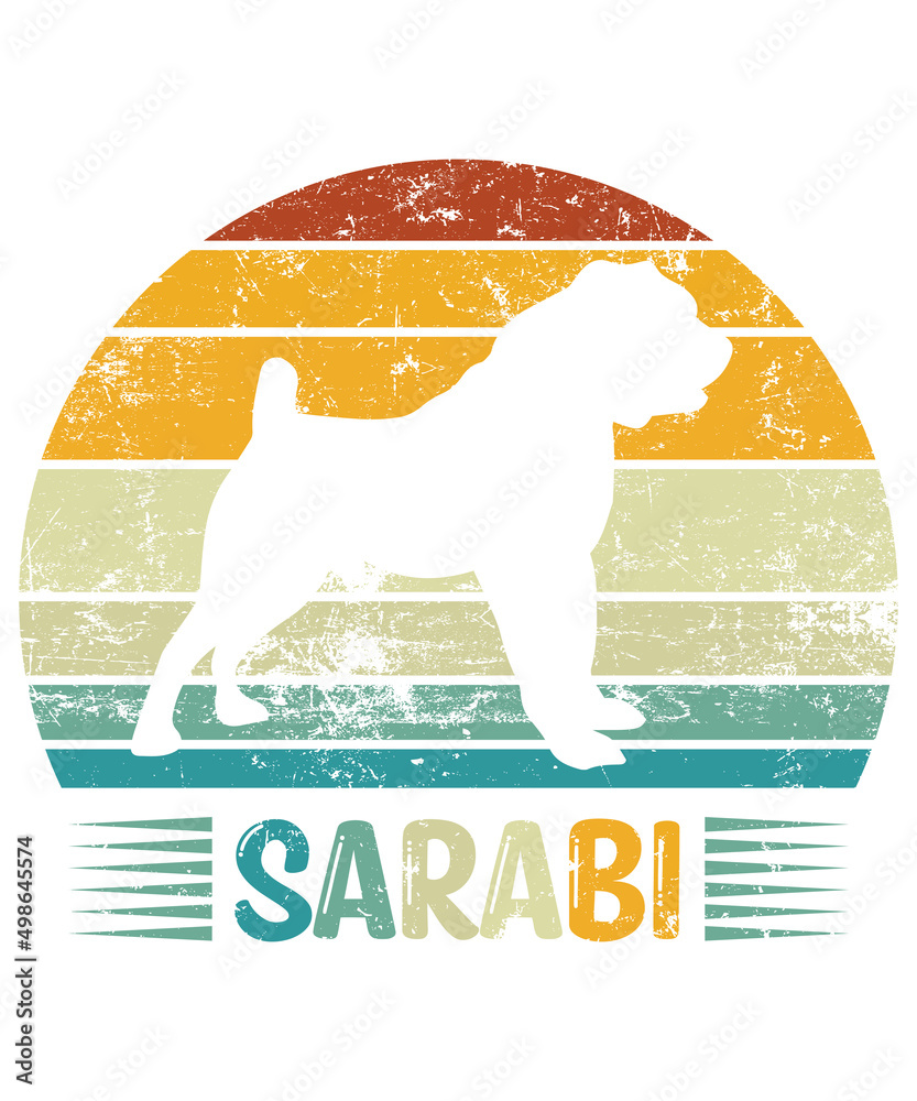 Sarabi Retro Vintage Sunset T-shirt Design template, Sarabi on Board, Car Window Sticker, POD, cover, Isolated white background, White Dog Silhouette Gift for Sarabi Lover