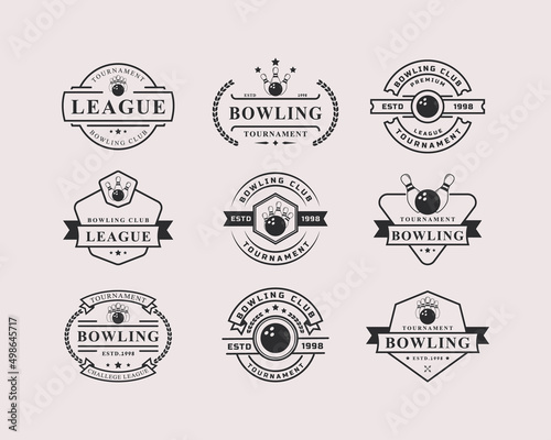 Set of Vintage Retro Badge Bowling Logos Emblems and Logotype Templates