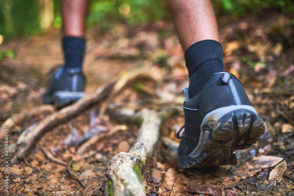 Find new paths to explore. Rearview shot of an unidentifiable hiker walking in the forest. Find new paths to explore. Rearview shot of an unidentifiable hiker walking in the forest.