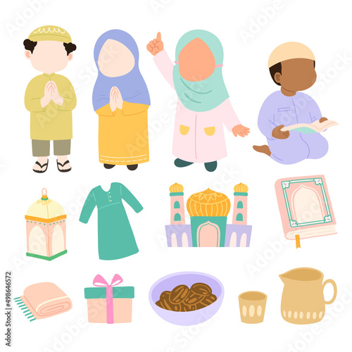 cute ramadan dan eid illustration set