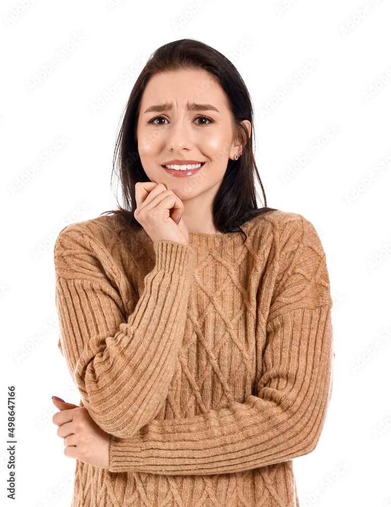 Worried young woman isolated on white Worried young woman isolated on white