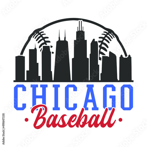 Chicago, IL, USA Baseball Skyline City Silhouette Vector. Softball Design Style Icon Symbols. Sport America Ball.
