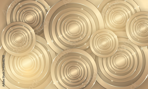 Abstract luxury golden circles on gold background. Realistic elegant luxury background with circles line golden elements. Vector illustration