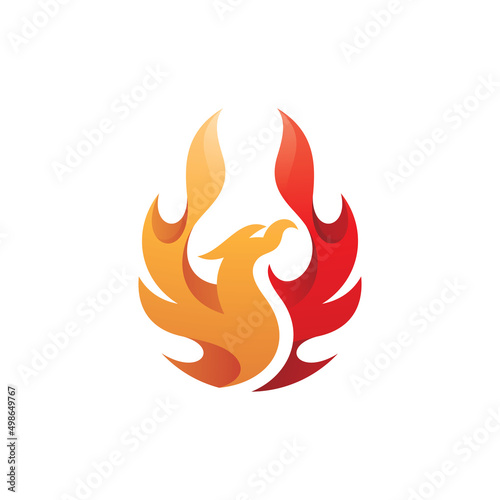 Modern gradient phoenix logo design, bird with fire or flame wing vector icon