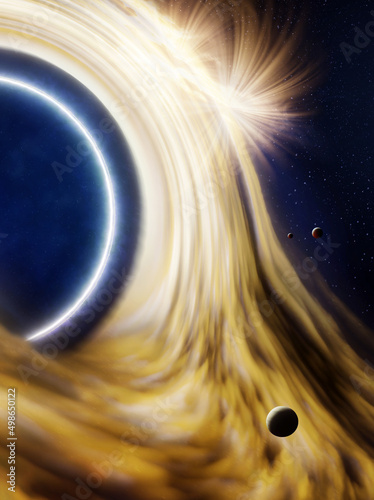 Fototapeta Naklejka Na Ścianę i Meble -  Black hole and stars and cloud fields in outer space.