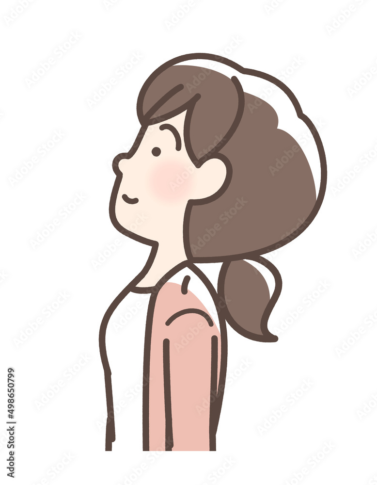 上を向いている女性