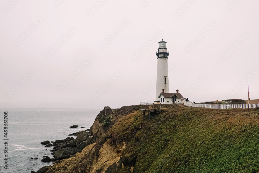Pigeon point lighthouse in a cloudy day