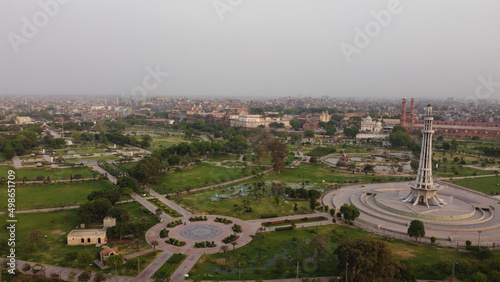 Aerial View of Minto Park Minar e Pakistan Azadi Chawk Lahore Punjab Pakistan photo