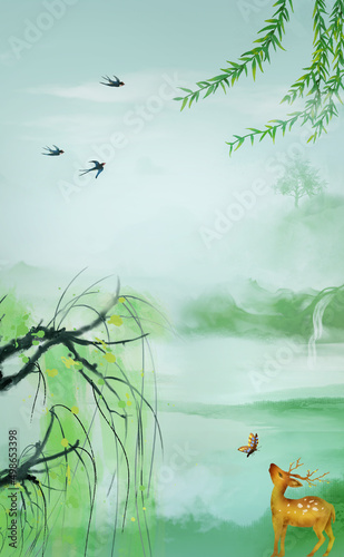 Chinese wind solar terms Jiangnan landscape illustration © 心灵艺坊