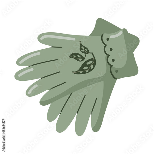 Vector isolated element. Gloves. Garden accessories. Gardening. Houseplant. Color image on a white background. The print is used for packaging design.