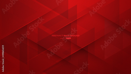 Geometric red abstract background. Triangle shapes with lines stripe and light composition. Modern design. Vector illustration