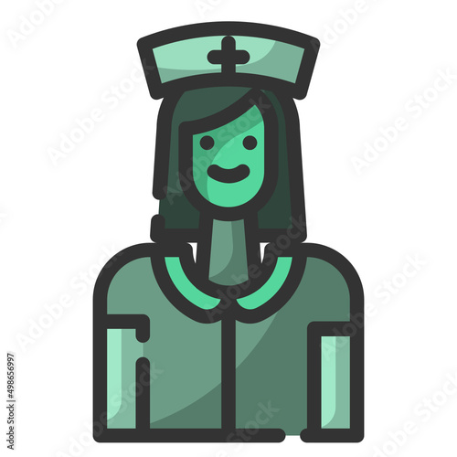 Simple nurse filled line icon, people and human resource small shadow monotone color on the white background