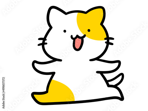 嬉しそうに駆け寄るかわいいねこのキャラクターの手書き風イラスト