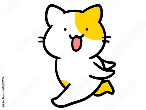 女の子らしく走るかわいいねこのキャラクターの手書き風イラスト