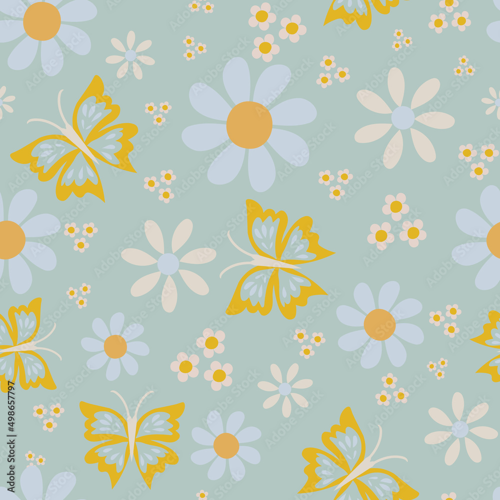 butterfly flower seamless vector pattern