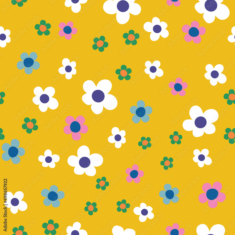 Multi color flower seamless vector pattern