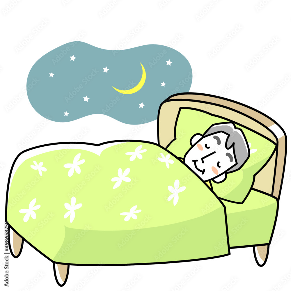 ベッドで眠るシニア男性
