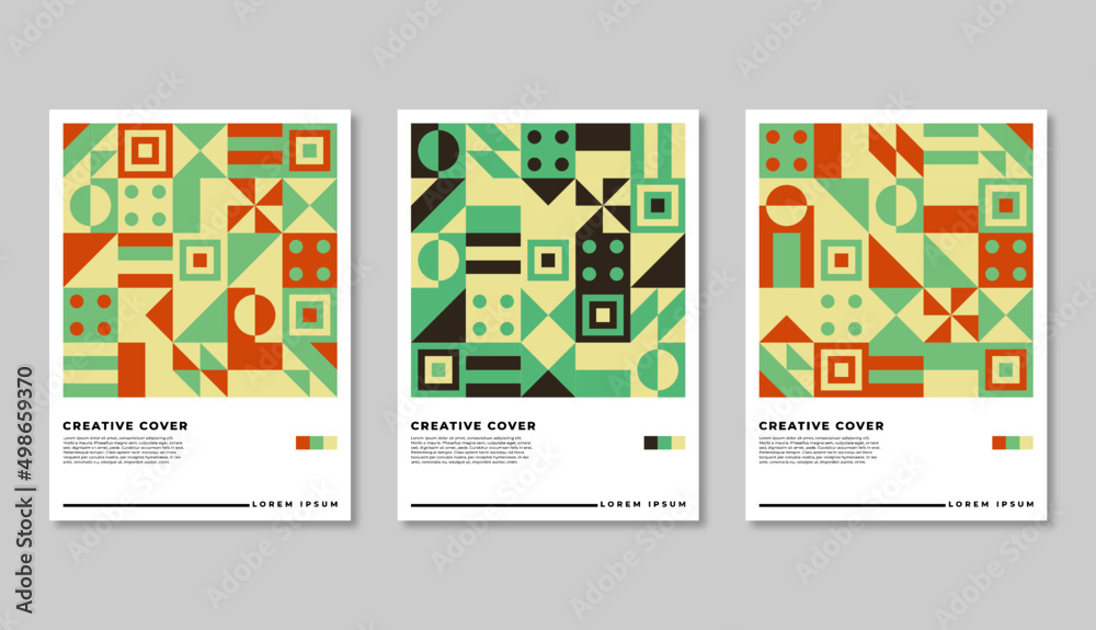 Set of Retro Geometric Covers. Abstract Shape Composition. Colorful neo geometric poster. Modern abstract promotional flyer background vector illustration set. 