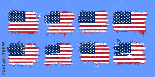 American Flag Distressed Patches Set, USA Patriotic 4th of July Decorative Flags, Vector illustration