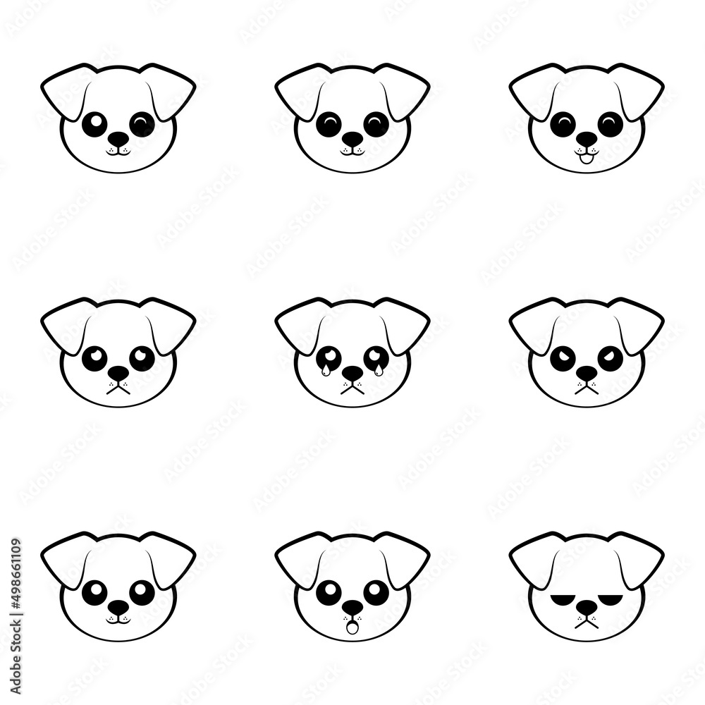 Dog face icon collection with black and white. Vector illustration