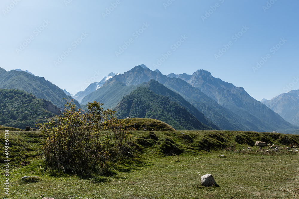 Beautiful landscape with peaks Upper Balkaria Caucasus Russia