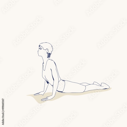 Young female workout. Sport girl doing stretching exercise. Casual sportwear - t-shirt, breeches and sneakers. Young woman wearing workout clothes. Sport fashion girl outline in urban casual style.