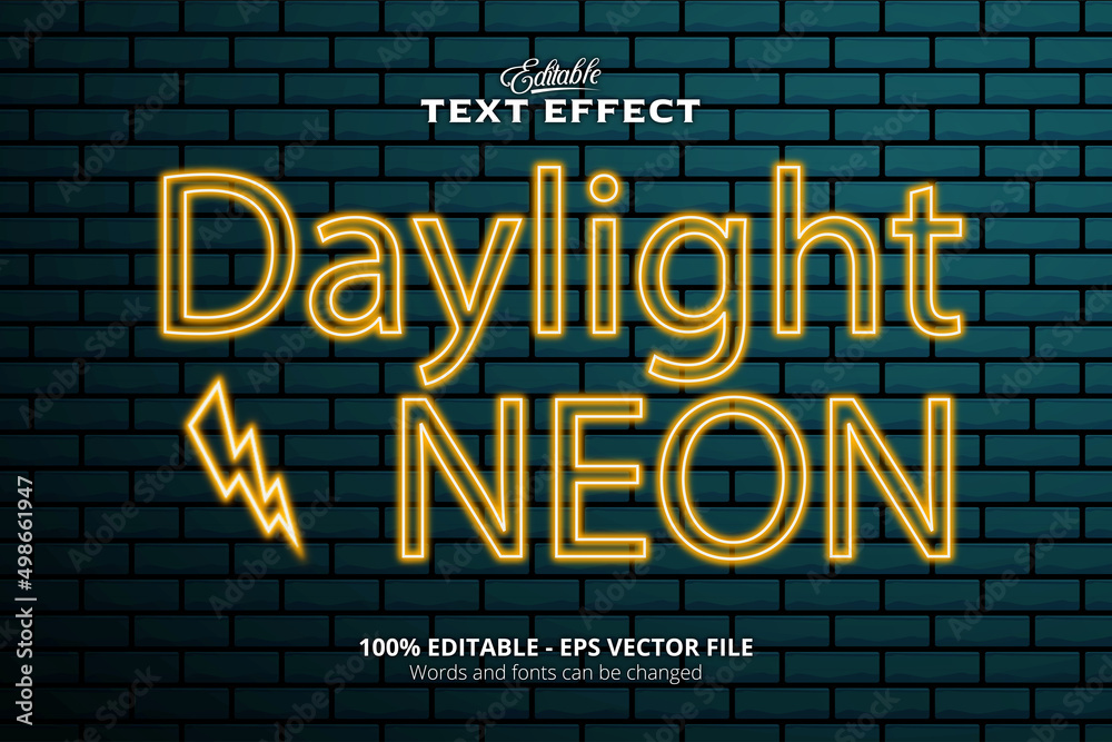 Editable text effect, Blue wall background, Daylight Neon text