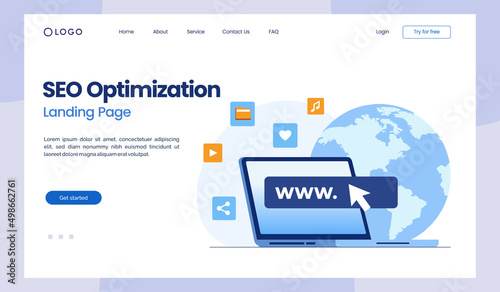 SEO optimization concept, website development, entrepreneur, business web, data analyst, flat illustration vector landing page template
