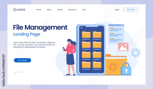 File management administration, data filing concept, document, flat illustration vector landing page template