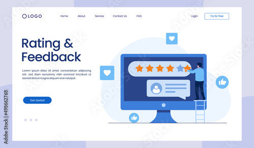 application rating concept, technology, customer satisfaction, review, ui and ux, social media, flat illustration vector landing page template