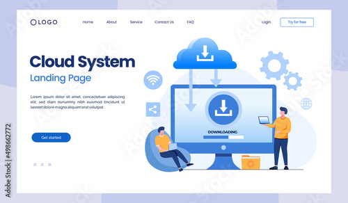 cloud system, file download, database protection concept, data center, file management, flat illustration vector landing page template
