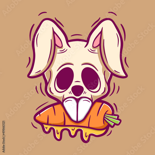 Skull rabbit and carrot cartoon illustration