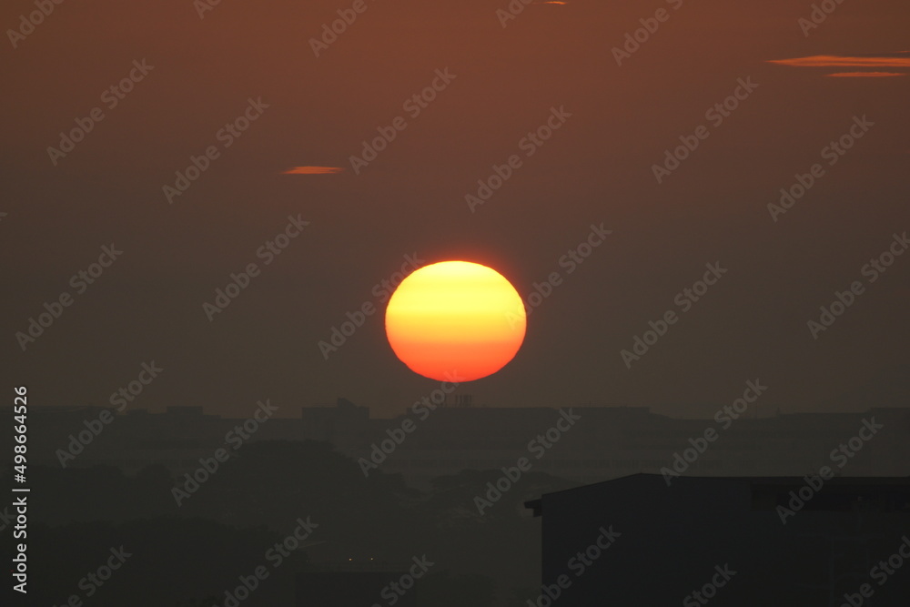 Sunrise Horizon with Bright Orange Yellow Sun