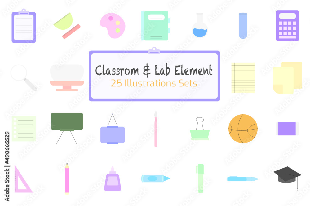 Classrom and Lab Elements Graphic Illustration Classrom and Lab Elements Graphic Illustration