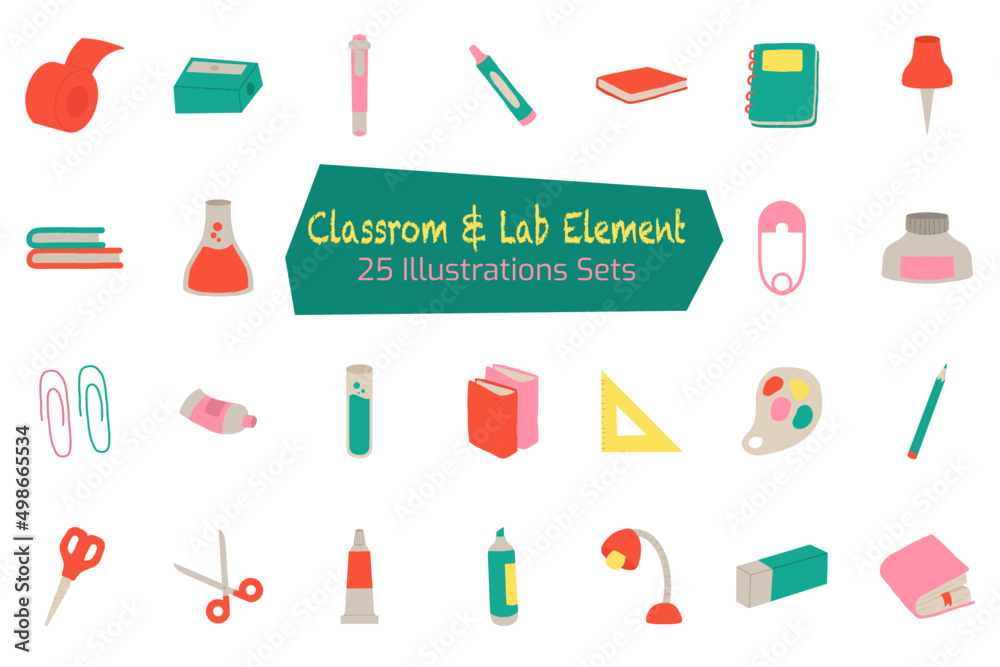 Classrom and Lab Elements Graphic Illustration Classrom and Lab Elements Graphic Illustration