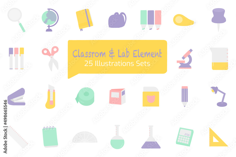 Classrom and Lab Elements Graphic Illustration Classrom and Lab Elements Graphic Illustration