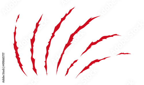 Claw scratches of wild animal. Red cat scratches marks isolated in white background. Monochrome vector illustration