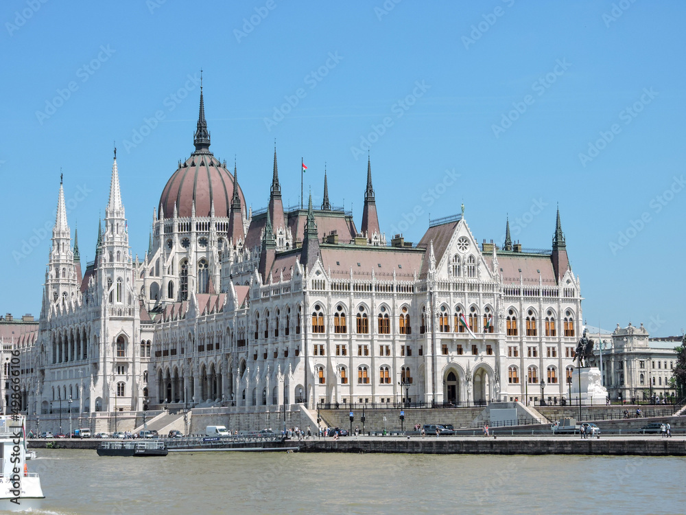 Budapest Hungary River View of ParlIament Castle Building
