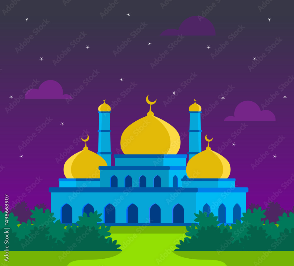 mosque at night illustration suitable for ramadan design