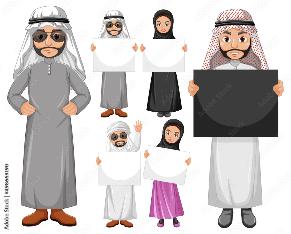 Arabic people holding blank boards