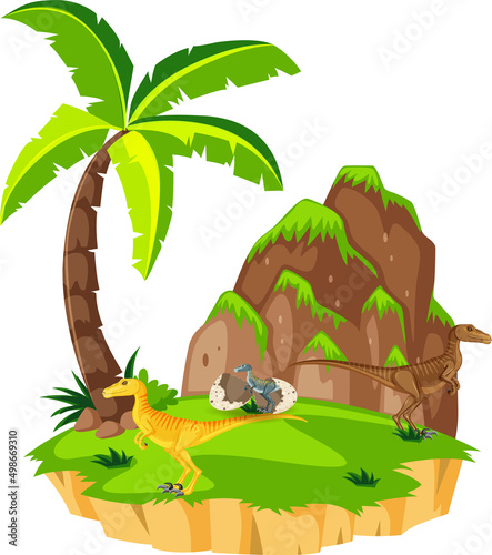 Scene with velociraptors on island