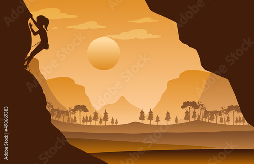 Silhouette rock climbing background