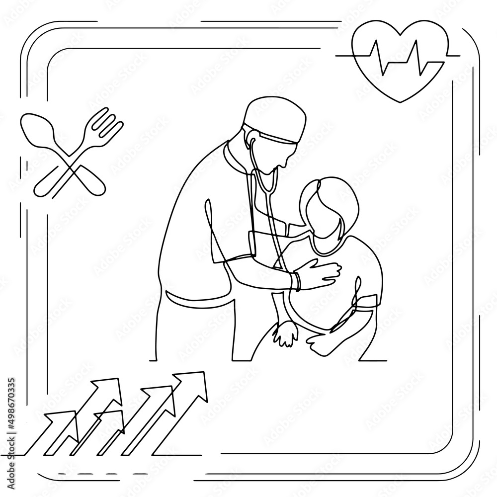 Concept visualization line icon drawing of healthcare and wellness infographics