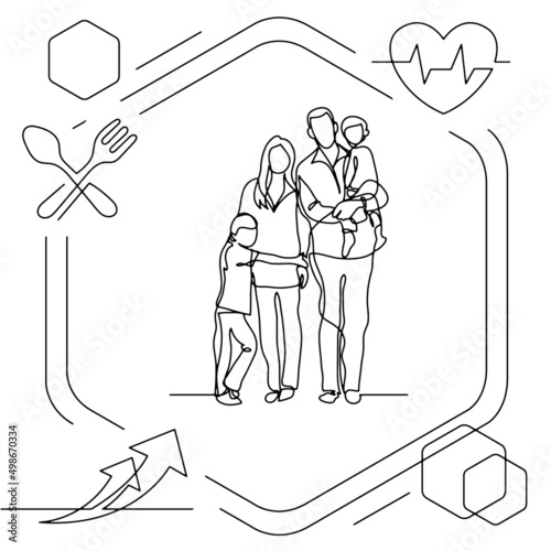 Concept visualization line icon drawing of healthcare and wellness infographics